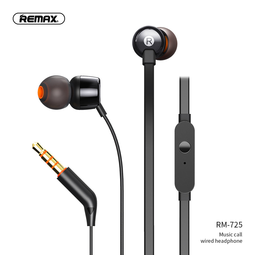 REMAX Wired Earphone RM-725,  Earphone,Wired Earphone ,Best wired earphone with mic ,Hifi Stereo Sound Wired Headset ,sport wired earphone ,3.5mm jack wired earphone ,3.5mm headset for mobile phone ,universal 3.5mm jack wired earphone