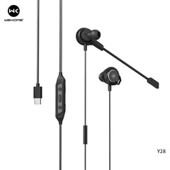 WK Y28 TYPE-C EARPHONE  FOR GAMES WITH, MICROPHONE Type C Gaming Earphone with mic  , USB C Stereo Headset ,  USB C Gaming headset, Type C Wired Headset for PUBG Gamer , Best Type C Gaming Earphone for PUBG