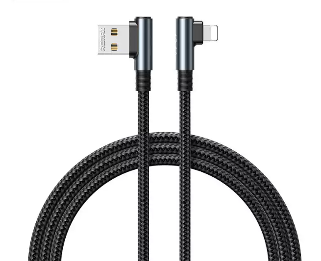 REMAX RC-C002 A-L RANGER 2 SERIES 2.4A 90 ELBOW BRAIDED ALUMINUM GAMING DATA CABLE FOR IPH (1M), iPhone Cable, Lighting Cable, Charging Cable, Dat Cable