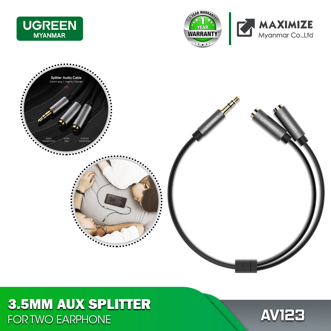 Ugreen 3.5mm AUX Stereo Audio Splitter Cable 20cm for Two Earphone - Black