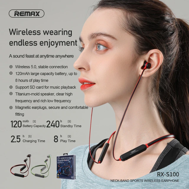REMAX RX-S100 NECK-BAND SPORTS WIRELESS HEADPHONES FOR MUSIC & CALL (V5.0) (10MM)