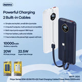 REMAX RPP-300 10000mAh PINJUR SERIES 20W+22.5W PD+QC FAST CHARGING CABLED POWER BANK (OUTPUT-1USB,IPH/TYPE-C CABLE/INPUT-IPH/TYPE-C ), PD+QC Power Bank, 10000mAh Power Bank, 20W+22.5W Power Bank, Fast Charging Power Bank