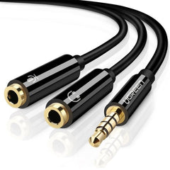 Ugreen AV141 3.5mm Male to 2 Female Audio Cable ABS Case Splitter for Mic & Speaker - Black