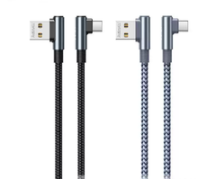 REMAX RC-C002 A-C RANGER 2 SERIES 2.4A 90 ELBOW BRAIDED ALUMINUM GAMING DATA CABLE FOR TYPE-C(1M), Type-C Cable, Data Cable, Charging Cable, Android Cable