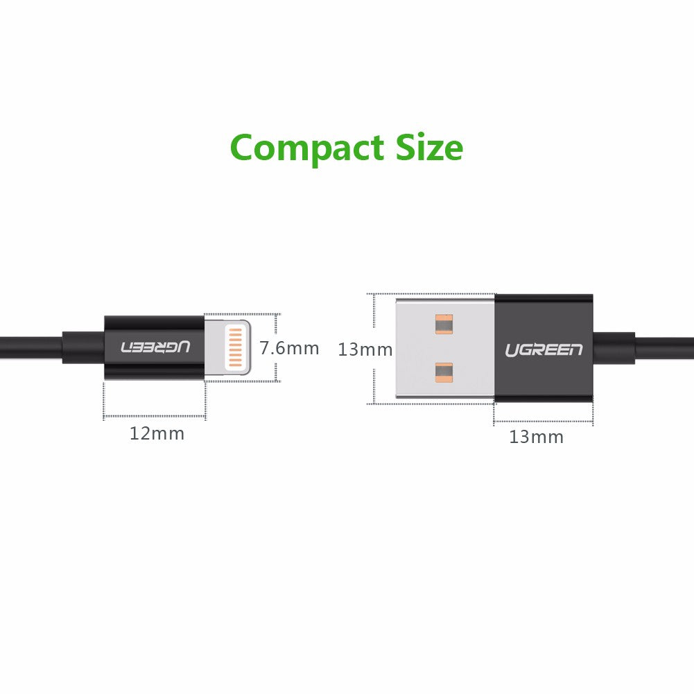 Ugreen US155 USB 2.0A Male to Lighting Male Nickel Plating Abs Shell MFI Cable 2M - Black