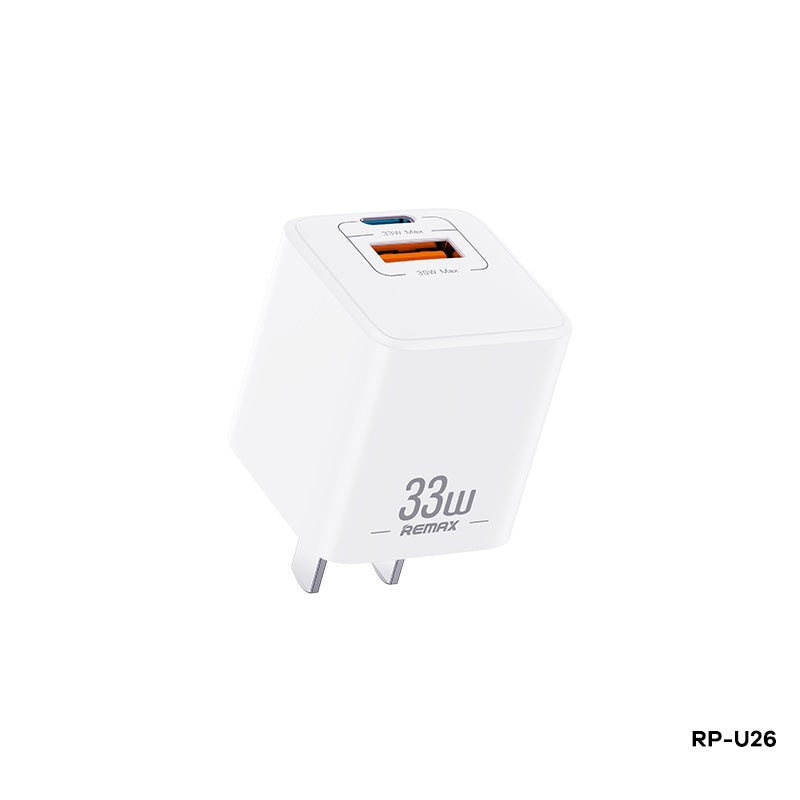 REMAX RP-U26 BATT SERIES 33W PD+QC MULTI-COMPATIBLE  FAST CHARGER CN(1 USB/1 TYPE-C), 33W Charger, PD+QC Charger, Fast Charger