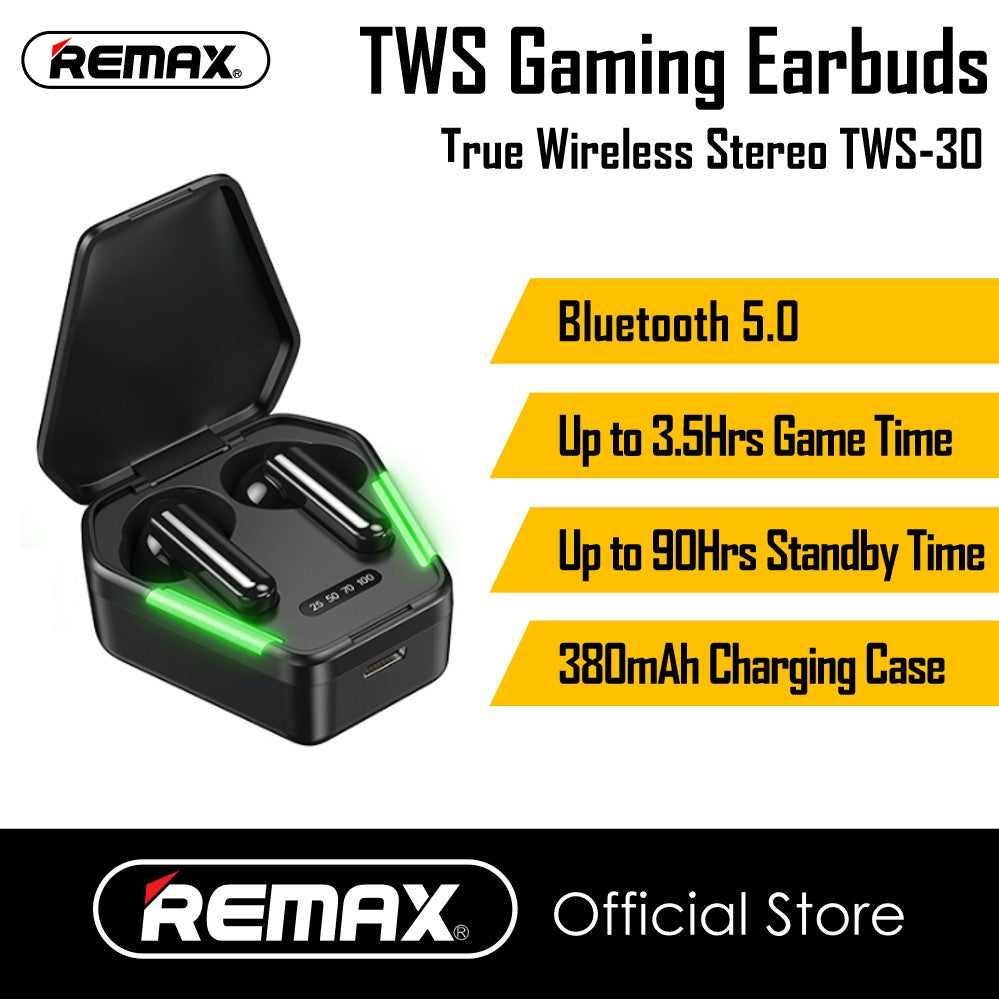 REMAX TWS-30 TRUE WIRELESS STERREO, GAMING EARBUDS , TWS  TWS Earbuds , Wireless Earbuds , TWS Earphones , Best Wireless Earbuds for iPhone , Android  ,wireless earbuds (Black)