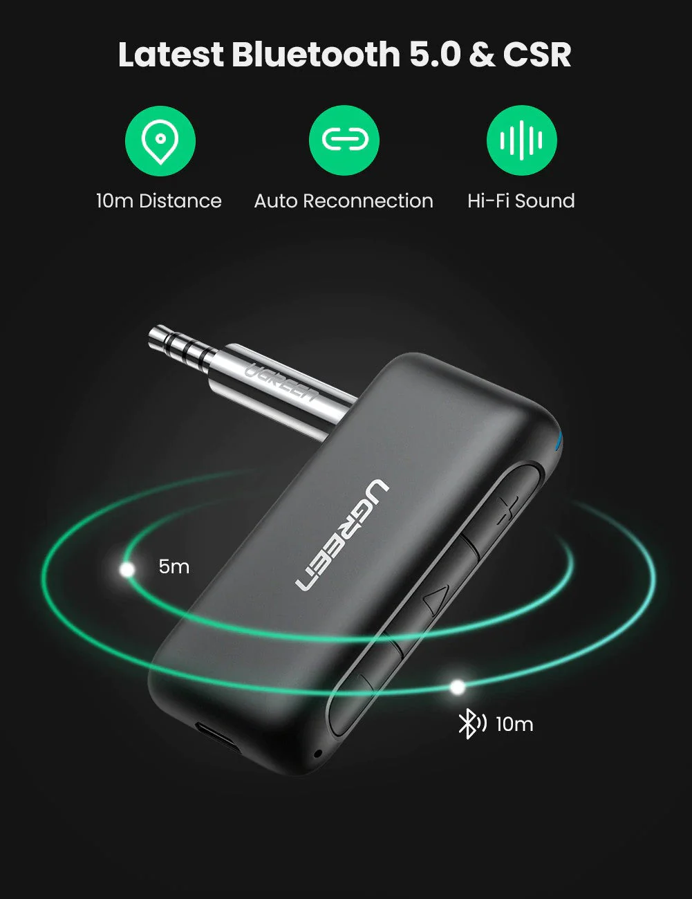  UGREEN Bluetooth 5.0 Transmitter Compatible for