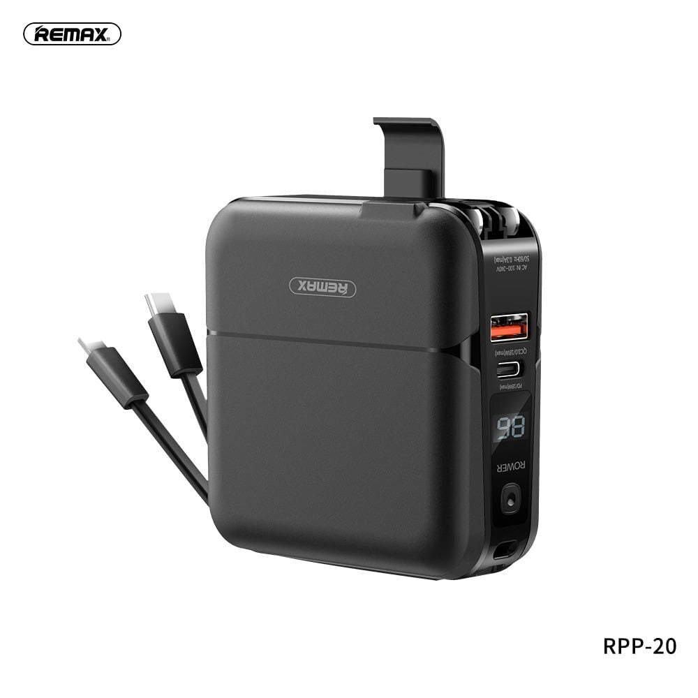 REMAX RPP-20 15000MAH INFINTY ALL-INN-ONE POWER BANK WITH CABLE(Black)