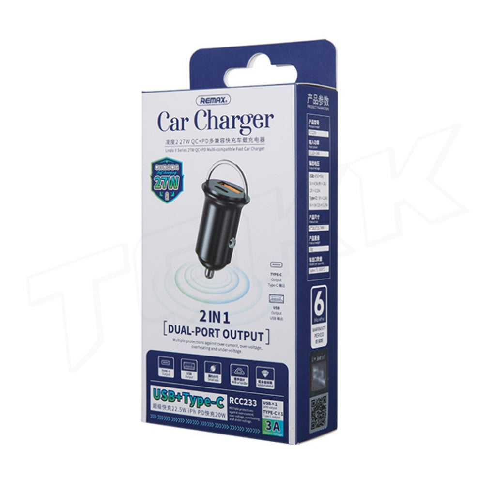REMAX Lindo II Series QC30W+PD27W Multi-compatible Fast Car Charger RCC233