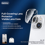 REMAX GL-57 IPH 14 6.1 INCHES /14 MAX 6.7 INCHES/ IPH 14 6.1 INCHES /14 MAX 6.7 INCHES SINO SERIES PHONE LENS TEMPERED GLASS SCREEN PROTECTOR FOR IPH 14 (6.1") /14 MAX (6.7")/ IPH 14 PRO (6.1") /14 PRO MAX (6.7") (3 LENS)