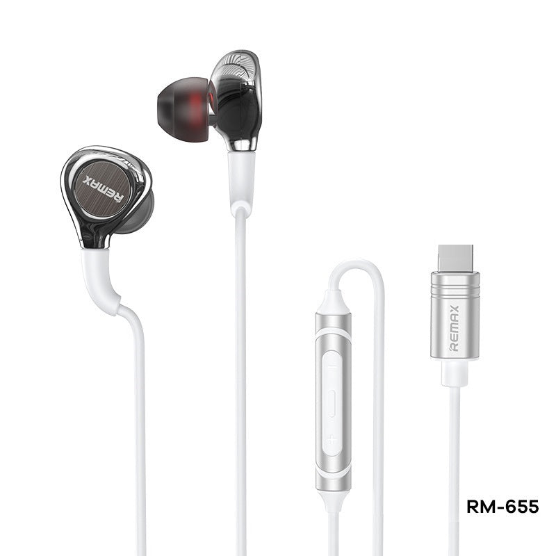 REMAX RM-655A TYPE-C METAL EARPHONE (WIRED), FOR MUSIC & CALL (1200MM) Type C,Stereo Sound Wired Headset ,USB C headphone , Type C Earphone For Samsung,Huawei ,Xiaomi