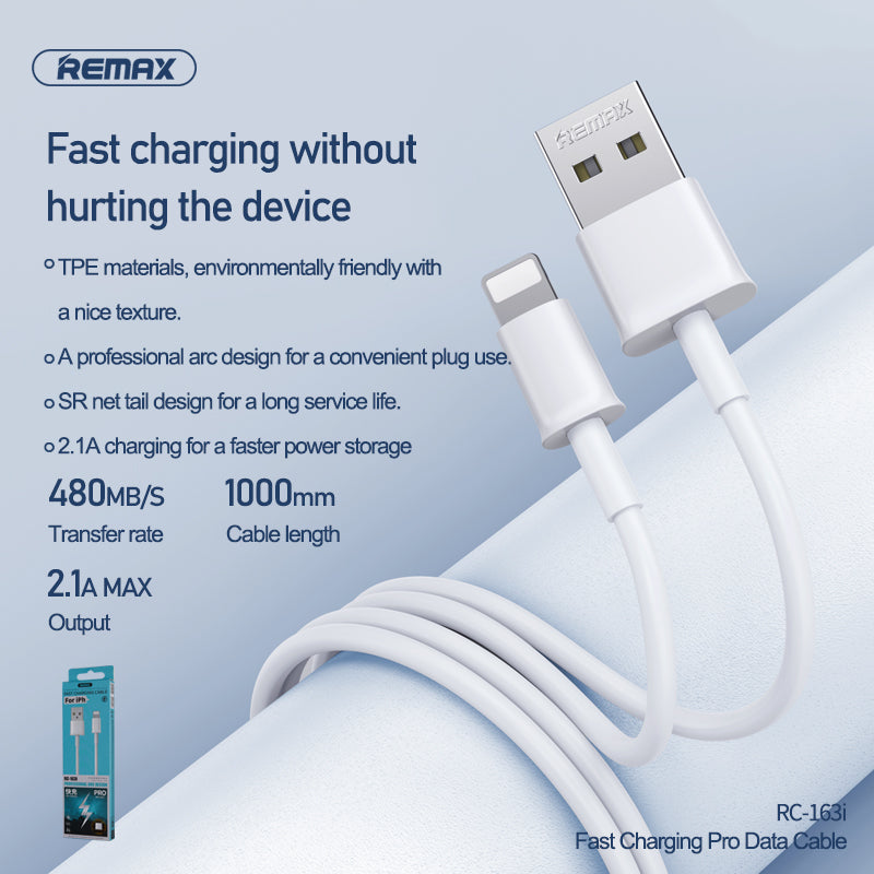 REMAX-RC-163I FAST CHARGING PRO SERIES DATA CABLE FOR I-PH (1M),Lightning Cable,iPhone Data Cable,iPhone Charging Cable,iPhone Lightning charging cable ,Best lightning cable for iPhone,Apple iPhone Cable,iPhone USB Cable,Apple Lightning to USB Cable