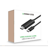 UGREEN US318 USD-A MALE TO USB-C MALE 2.0 DATA LINK CABLE NICLEL-PLATED CONNECTOR ROUND CABLE (2M), Data Link Cable, PC to PC Share Cable