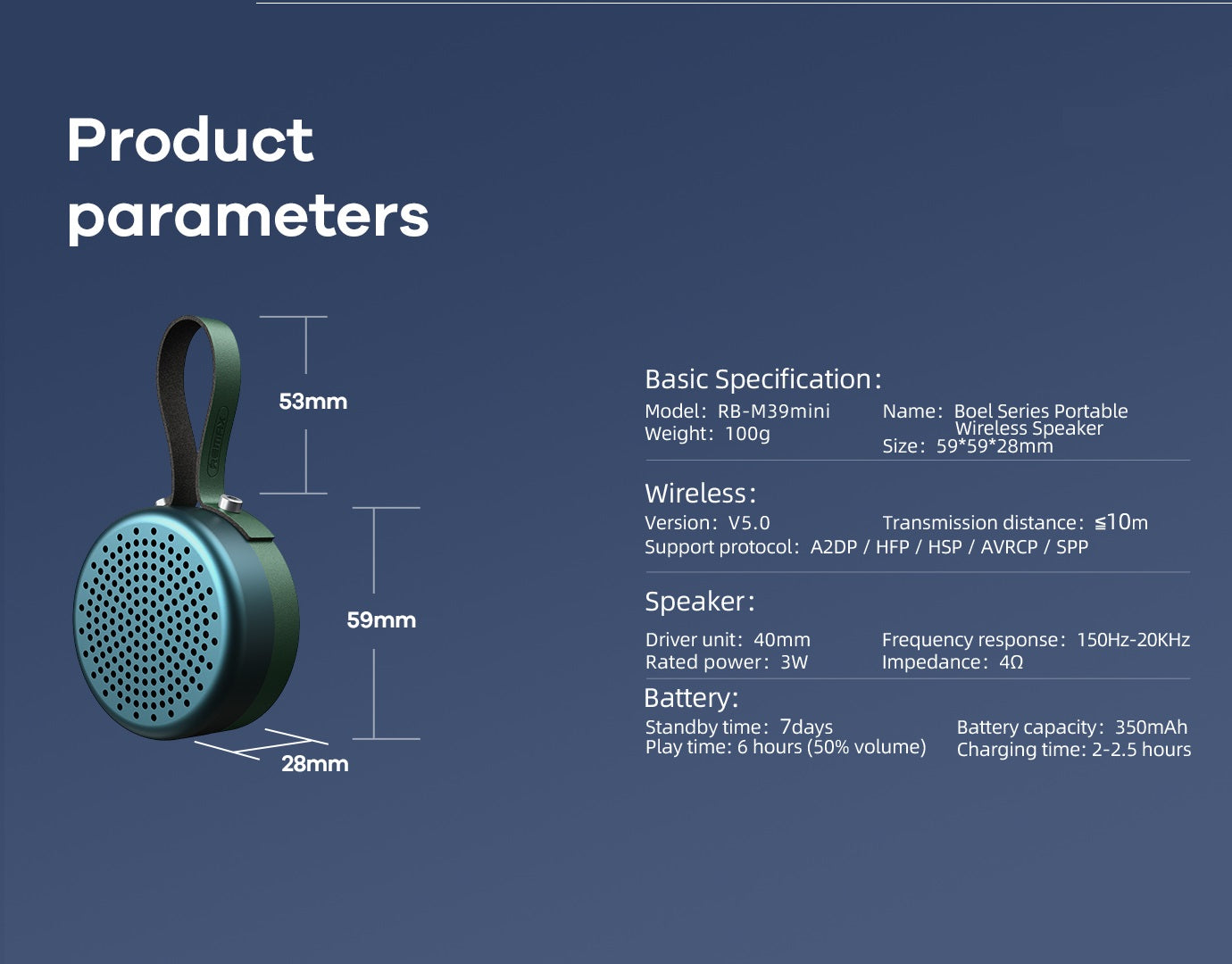 REMAX RB-M39 MINI BOEL SERIES PORTABLE WIRELESS BLUETOOTH SPEAKER, Bluetooth Speaker