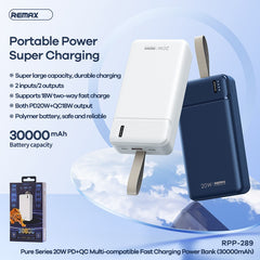Remax RPP-289 30000mAh 20W PD+QC Pure Series Multi-Compatible Power Bank - Blue