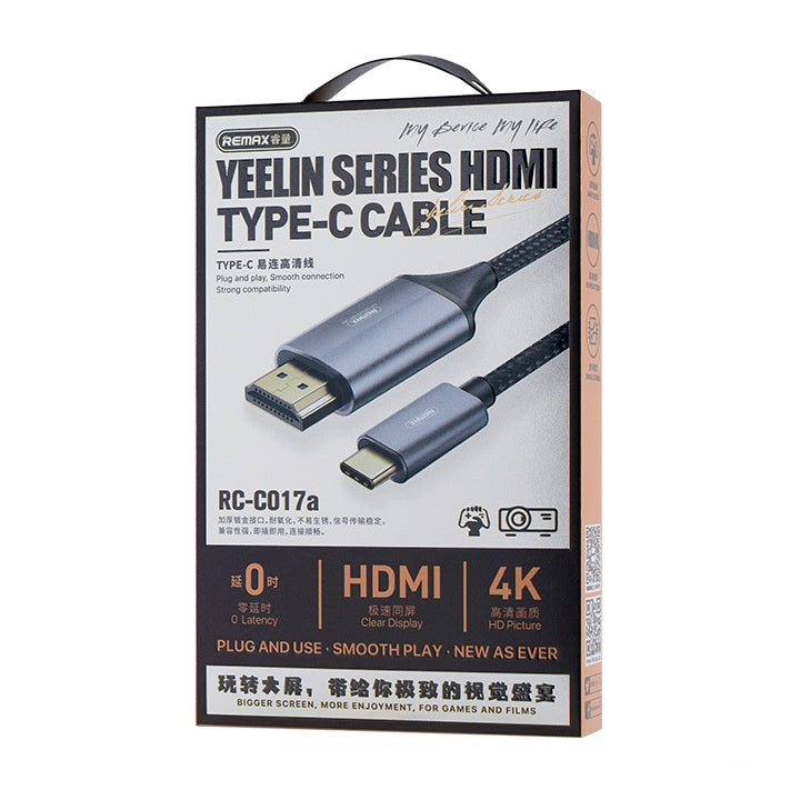 REMAX RC-C017A YEELIN SERIES HDMI DATA CABLE FOR TYPE-C (1.8M)(4K), HDMI Data Cable, Type-C to HDMI Data Cable